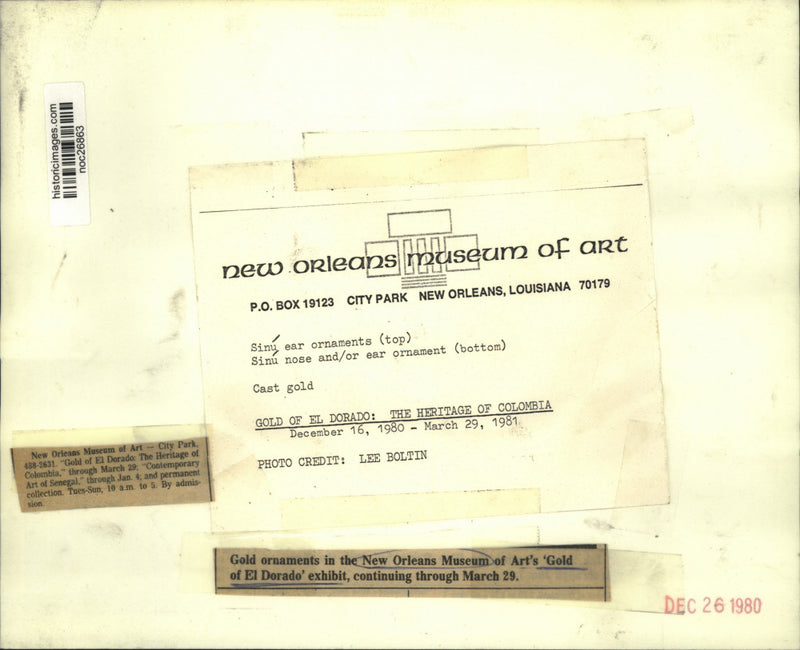 Load image into Gallery viewer, 1980 Press Photo New Orleans Museum of Art's exhibit 'Gold of Eldorado.'
