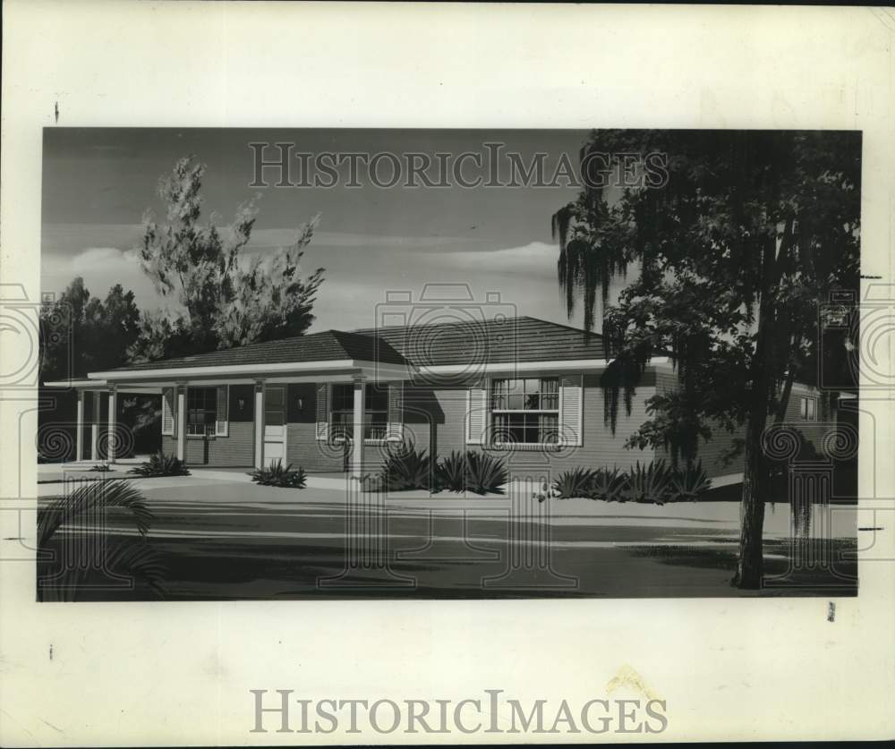 1964 Press Photo Sketch of a Residence at Village de l&#39;Est in New Orleans East