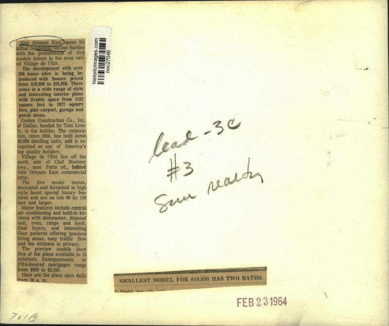 Load image into Gallery viewer, 1964 Press Photo Sketch of a Residence at Village de l'Est in New Orleans East
