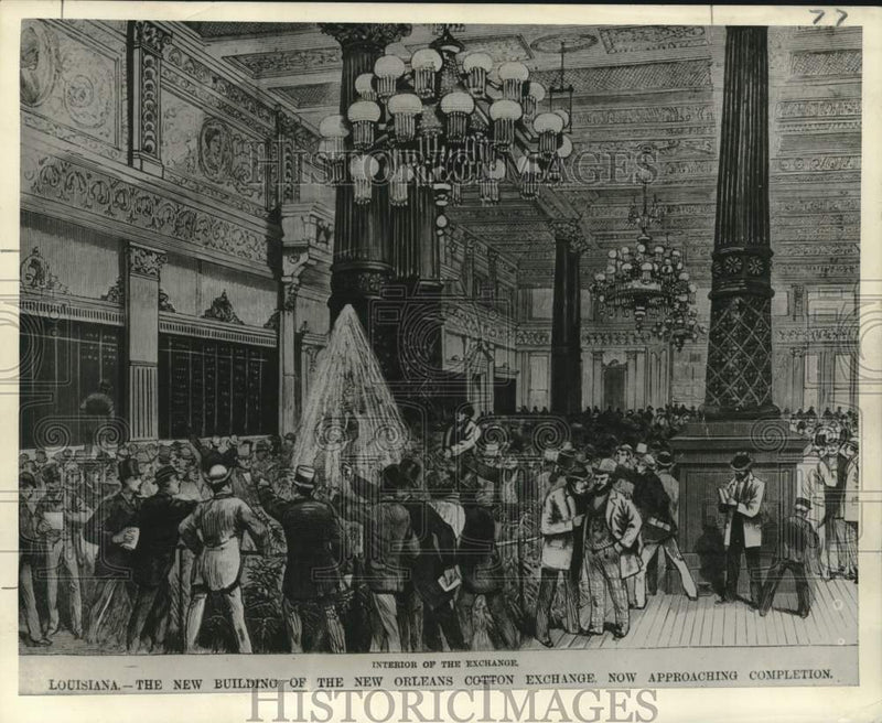 Load image into Gallery viewer, 1956 Press Photo Illustration of New Orleans Cotton Exchange interior in 1871

