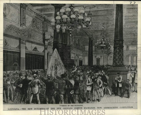 1956 Press Photo Illustration of New Orleans Cotton Exchange interior in 1871