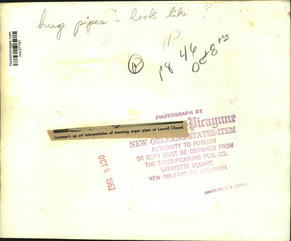 1967 Press Photo Towering organ pipes at Leavell Chapel - noc27191