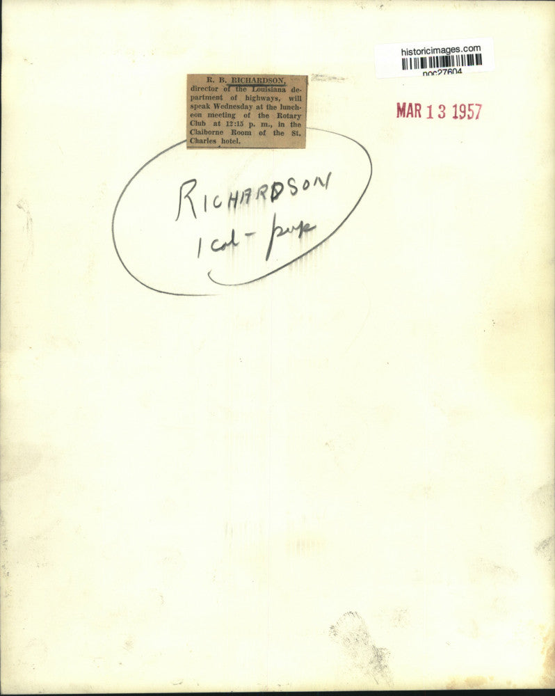 1957 Press Photo R.B. Richardson, director of Louisiana Department of Highways