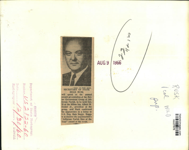 Load image into Gallery viewer, 1960 Press Photo Secretary of State Dean Rusk to speak in New Orleans
