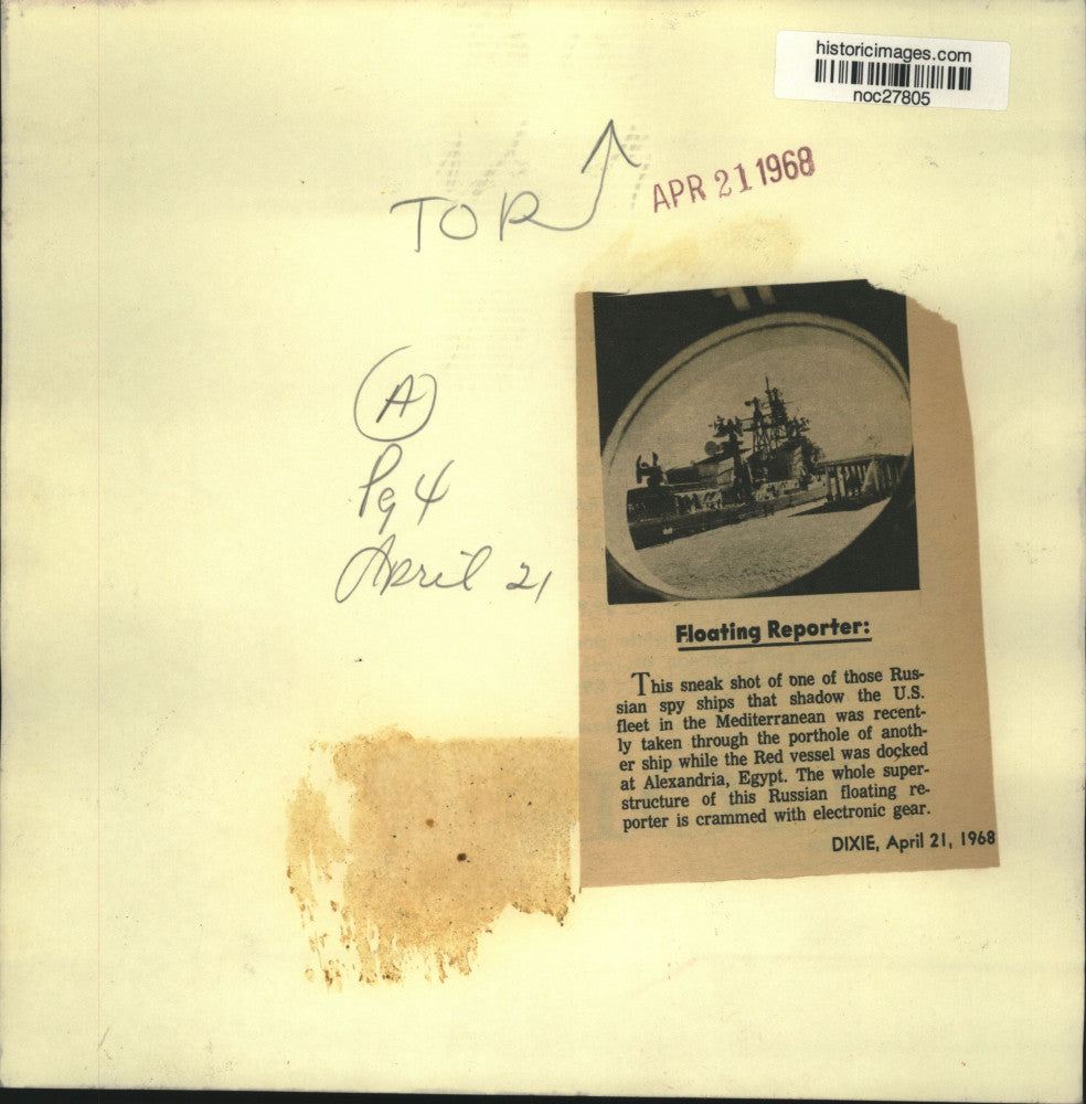 1968 Press Photo Russian spy ship photo taken in Alexandria, Egypt. - noc27805