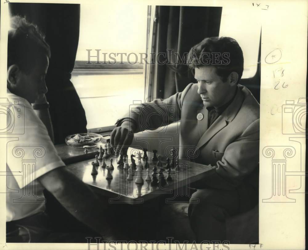 1967 Press Photo Men Play a Game of Chess on a Ship - noc28790- Historic Images