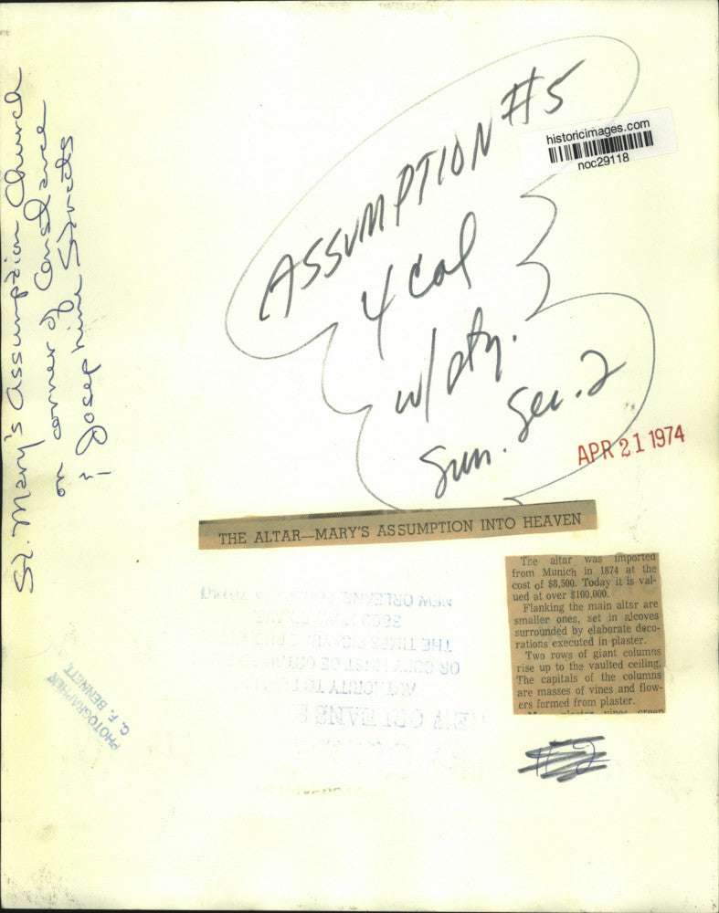 1974 Press Photo Altar at St. MaryÃ¢â‚¬s Assumption church on Constance