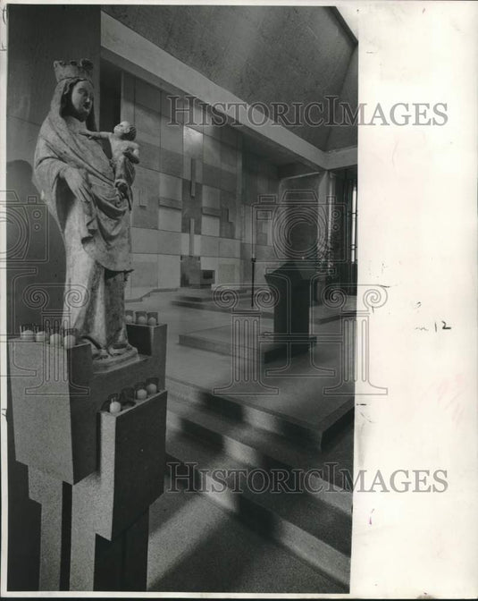 1969 Press Photo Late Gothic Madonna and Child statue used on feast days