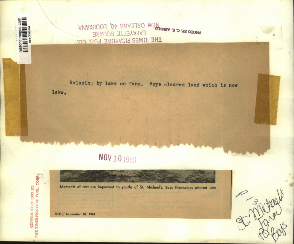 1963 Press Photo St. Michael's Farm for Boys Students on Lake they cleared