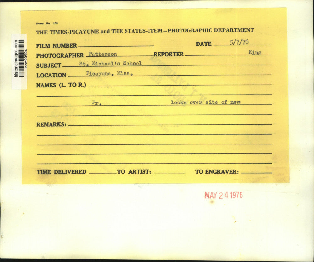 1976 Press Photo Friar looks over site of new St. Michael's School in Picayune