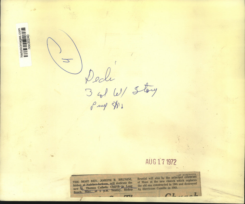 1972 Press Photo St. Thomas Catholic Church to be dedicated by Most Rev. Brunini