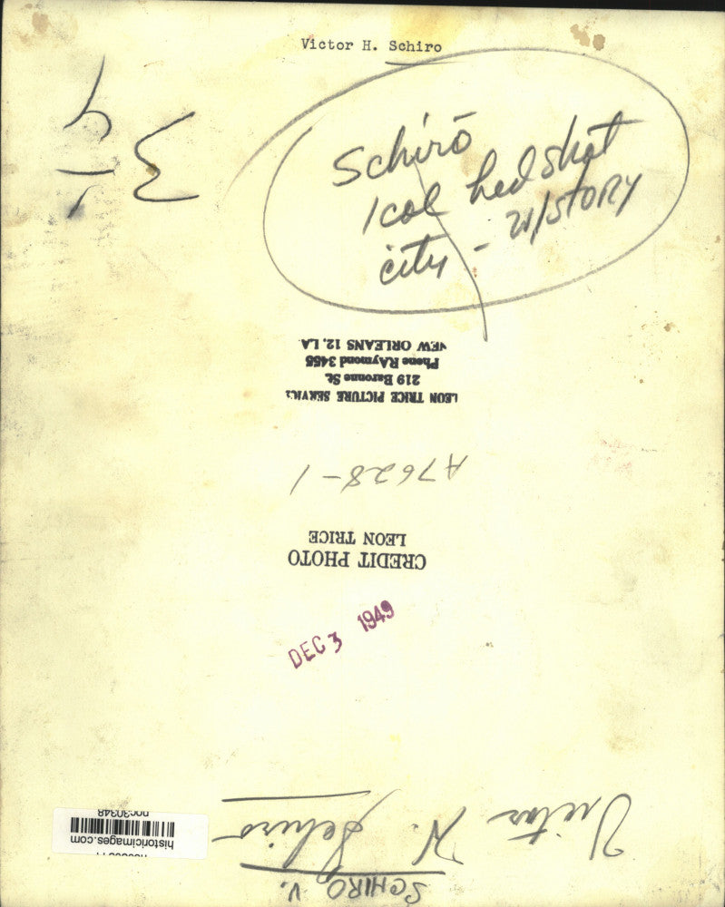 1949 Press Photo Victor H. Schiro of New Orleans - noc30348