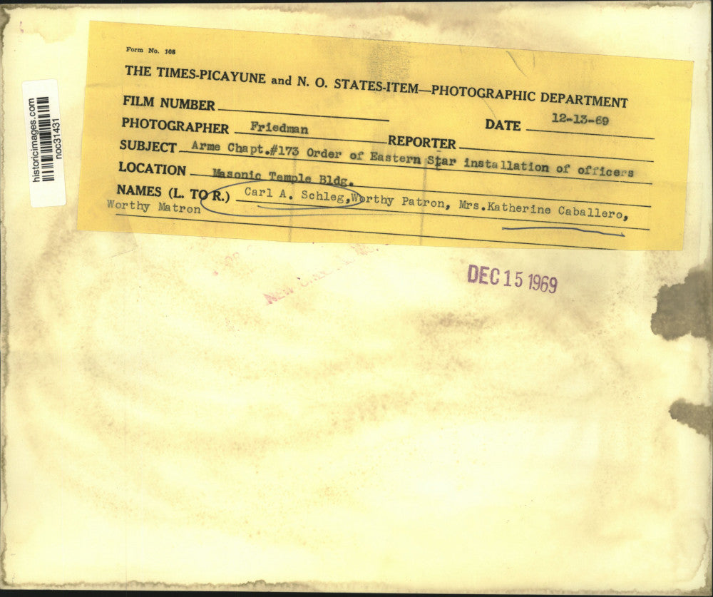 1969 Press Photo Carl Schleg and Katherine Caballero at Eastern Star ceremony