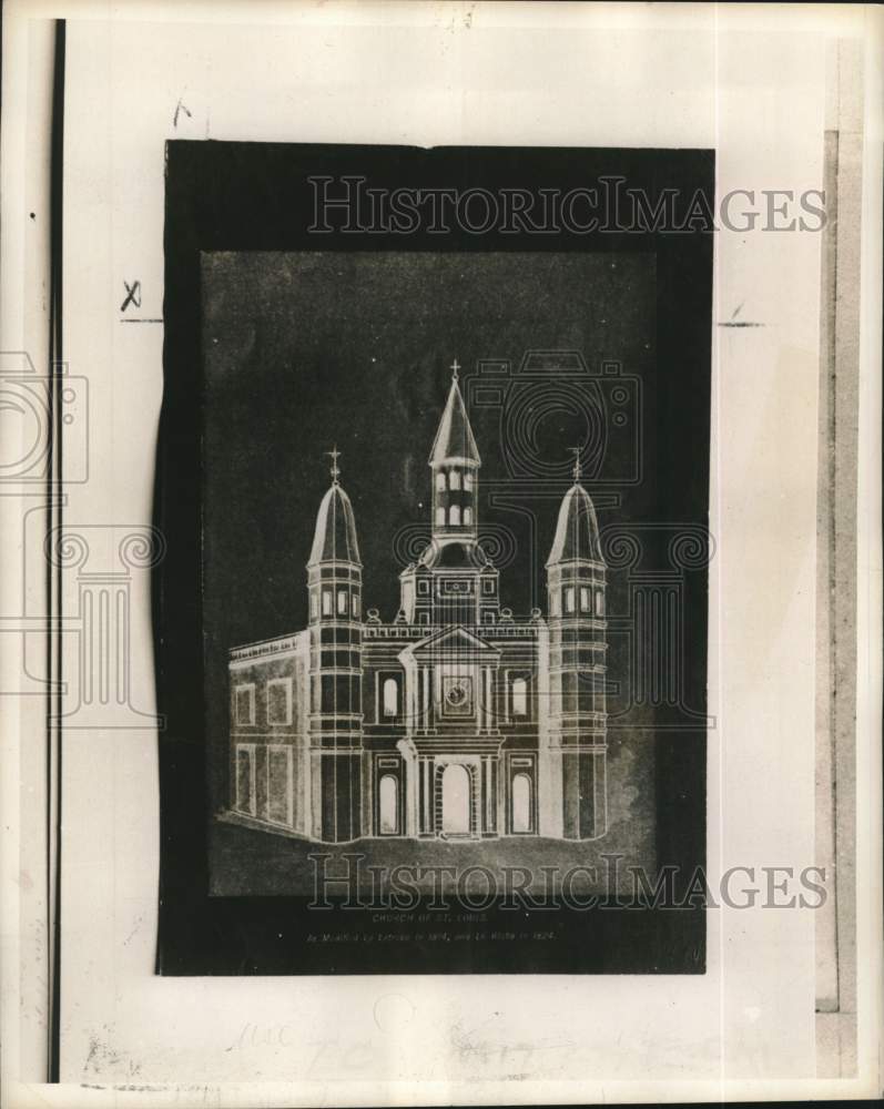 1959 Press Photo Drawing of St. Louis Cathedral modified by Benjamin Latrobe