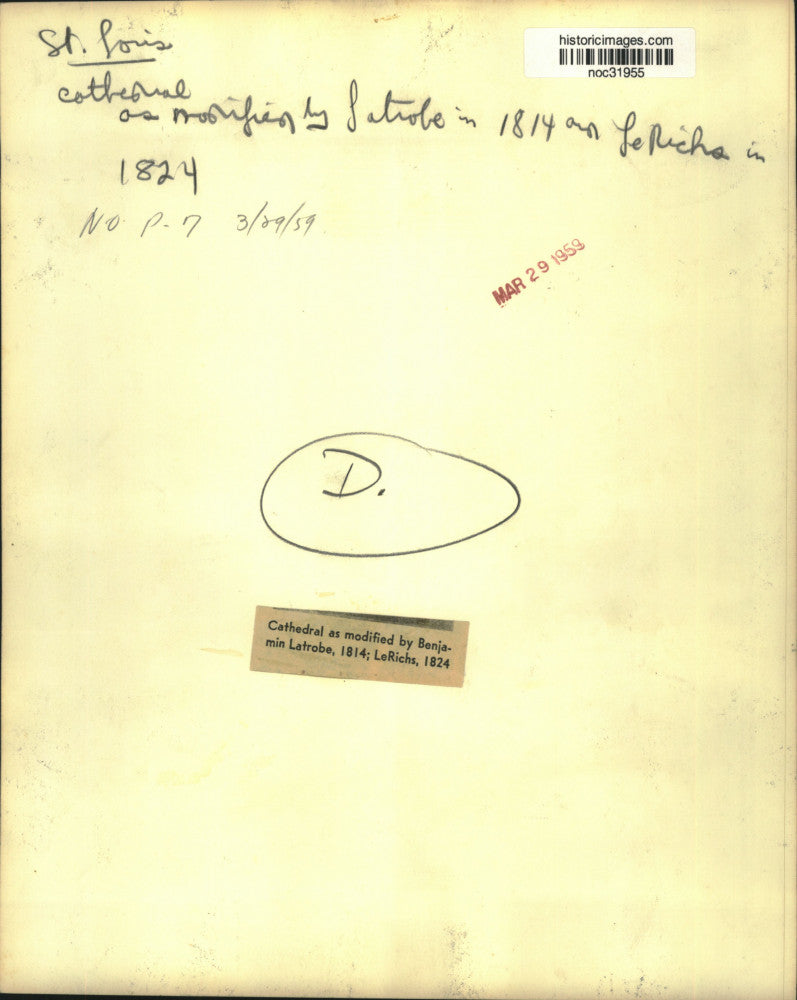 Load image into Gallery viewer, 1959 Press Photo Drawing of St. Louis Cathedral modified by Benjamin Latrobe
