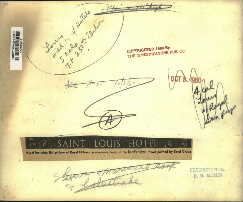 1960 Press Photo Royal Orleans' mural at Saint Louis Hotel - noc32944