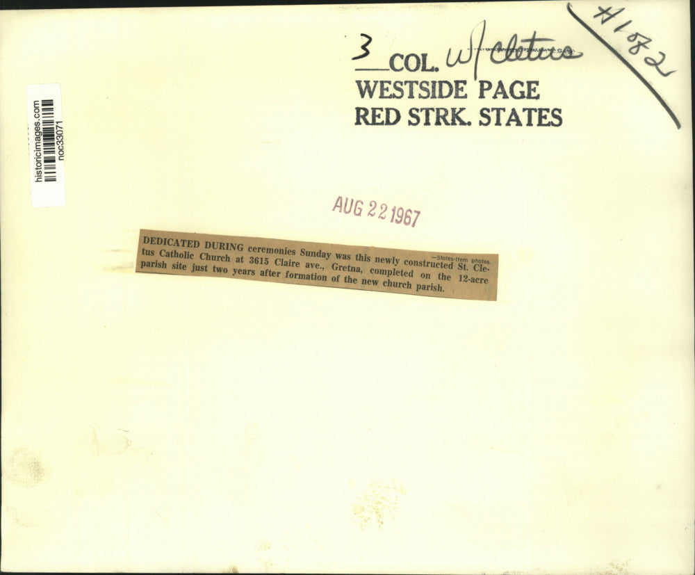 1967 Press Photo St. Cletus Catholic Church on Claire Avenue, Gretna, Louisiana