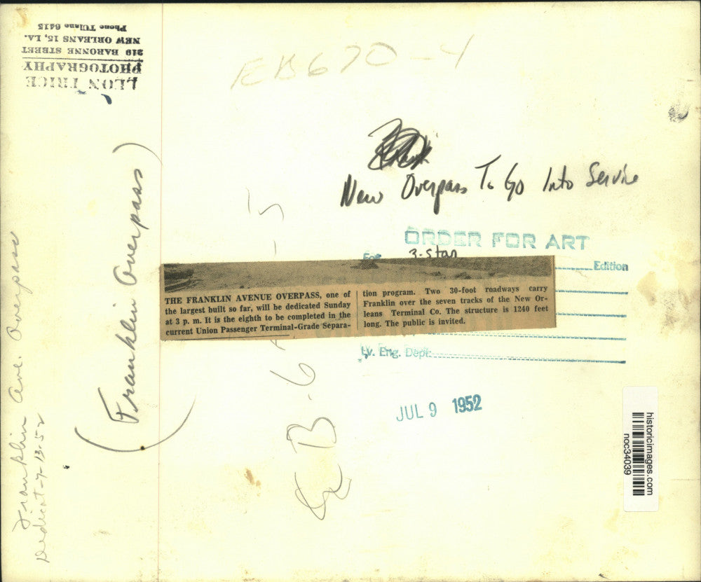 1952 Press Photo Franklin Avenue overpass, will be dedicated Sunday, at 3 p.m.