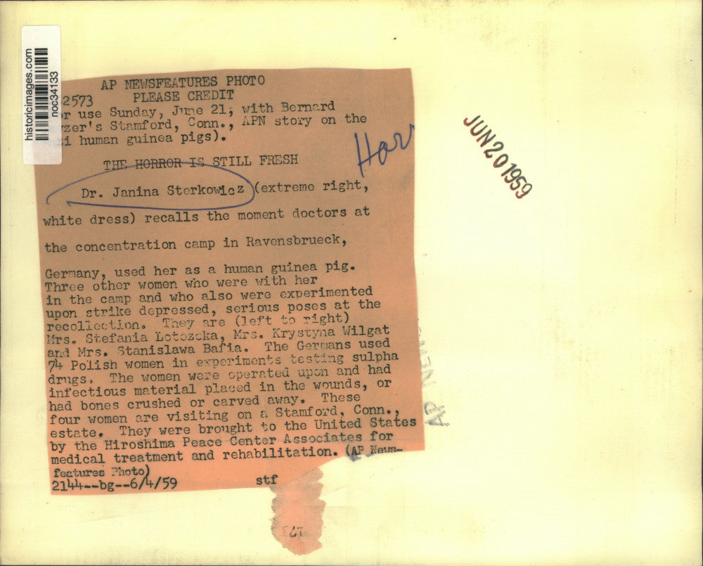 1959 Press Photo Dr. Janina Storkowicz and other concentration camp survivors