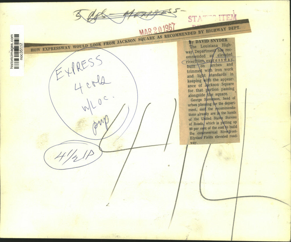 1967 Press Photo Drawing of River Front and Elysian Fields Expressway.