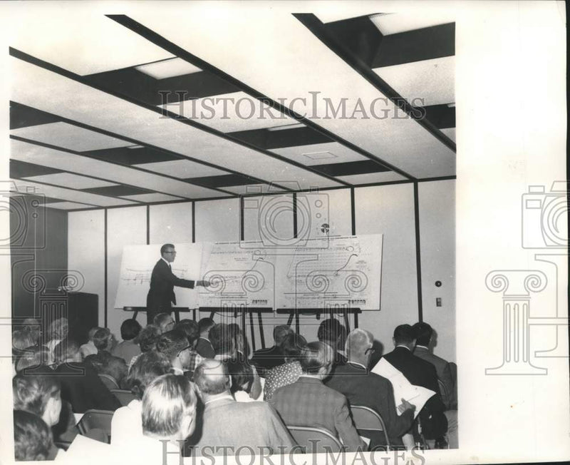Load image into Gallery viewer, 1968 Press Photo Rivergate Exhibition Facility amenities pointed out for guests
