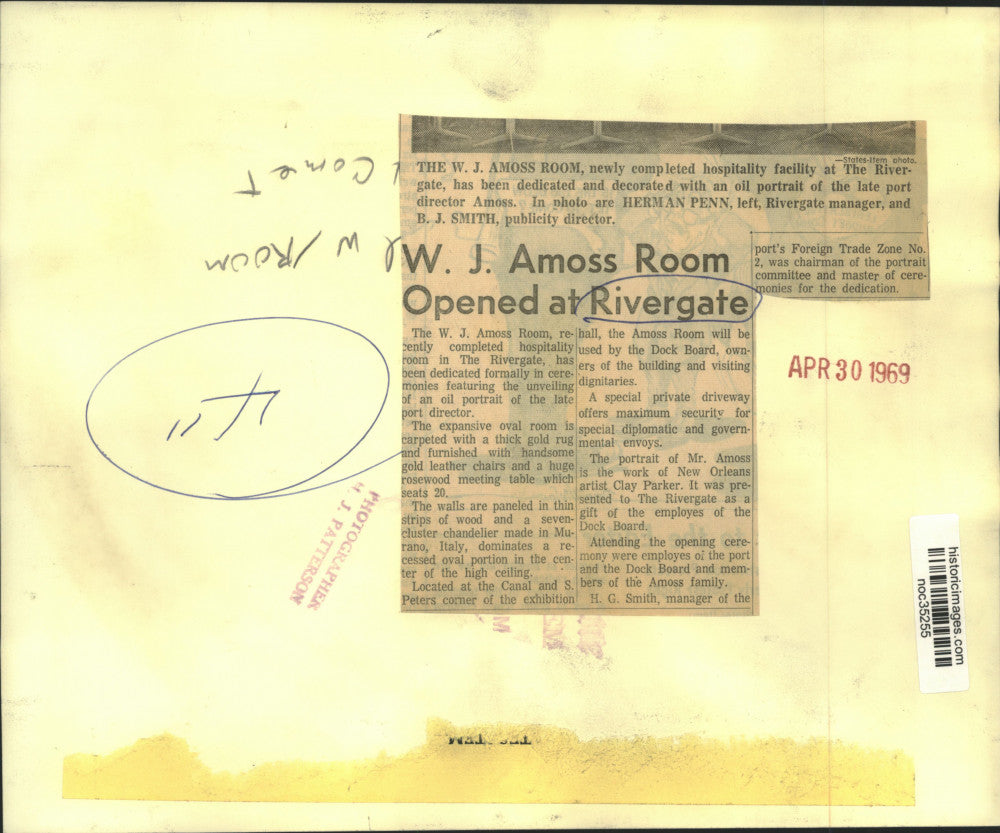 1969 Press Photo Rivergate officials attend W.J. Amoss Room dedication.