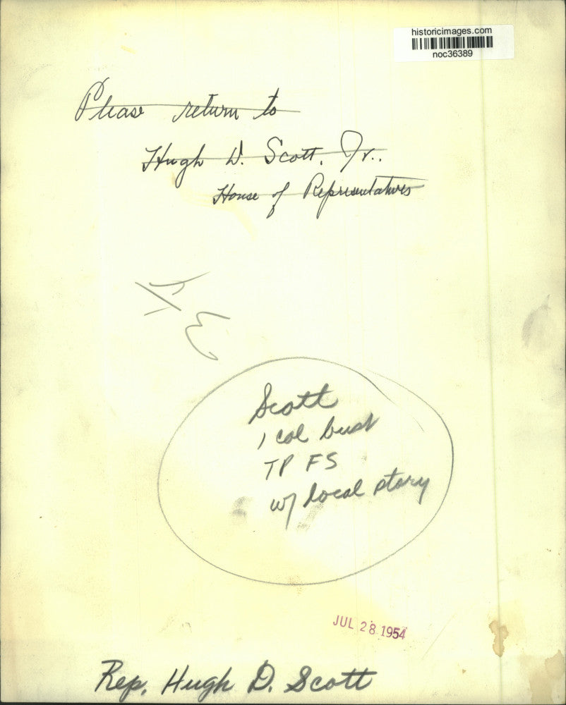 1954 Press Photo Representative Hugh D. Scott, House of Representatives