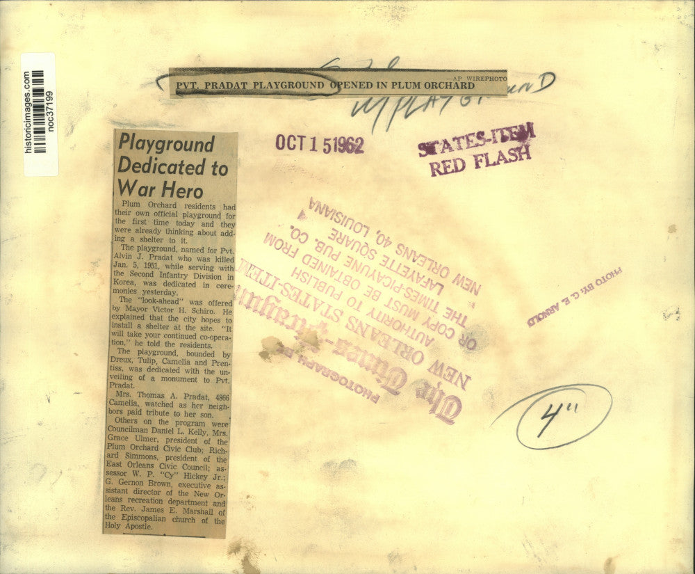 1962 Press Photo Private Pradat Playground opened for Plum Orchard residents