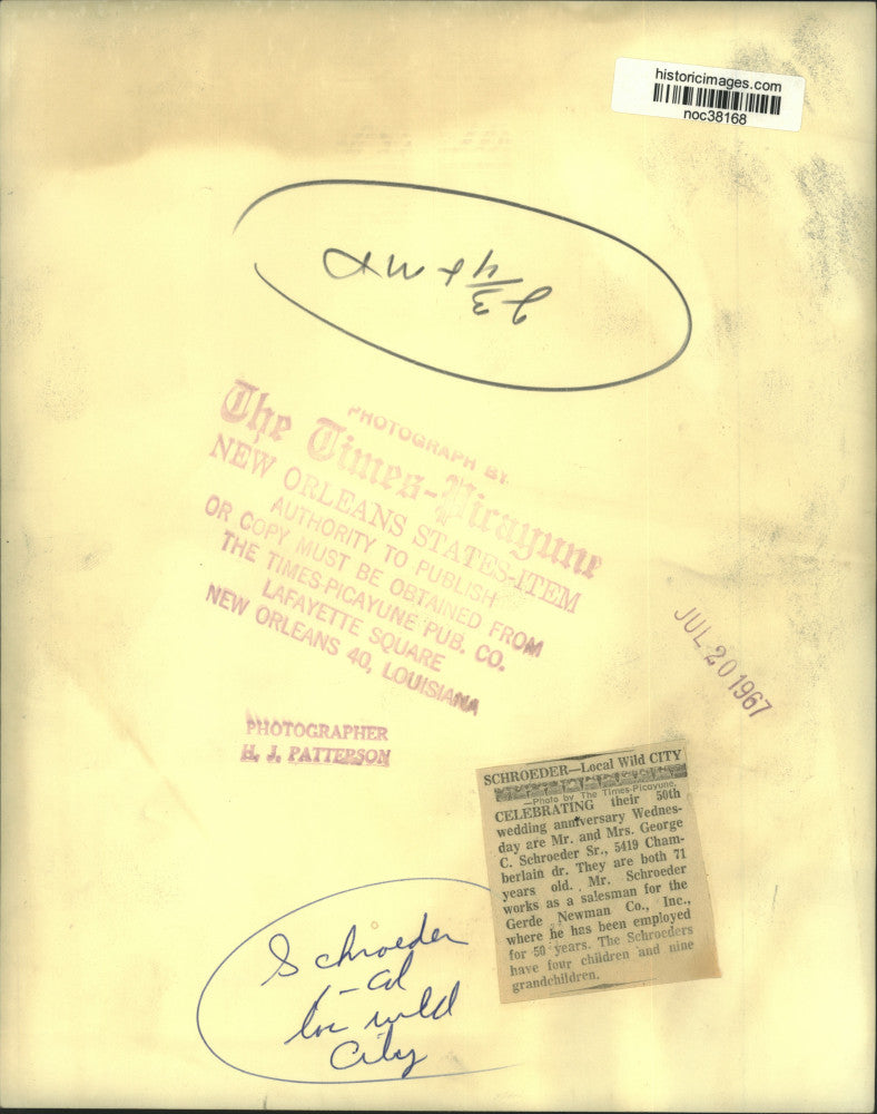 1967 Press Photo Mr. and Mrs. George Schroeder, Sr. celebrate golden anniversary