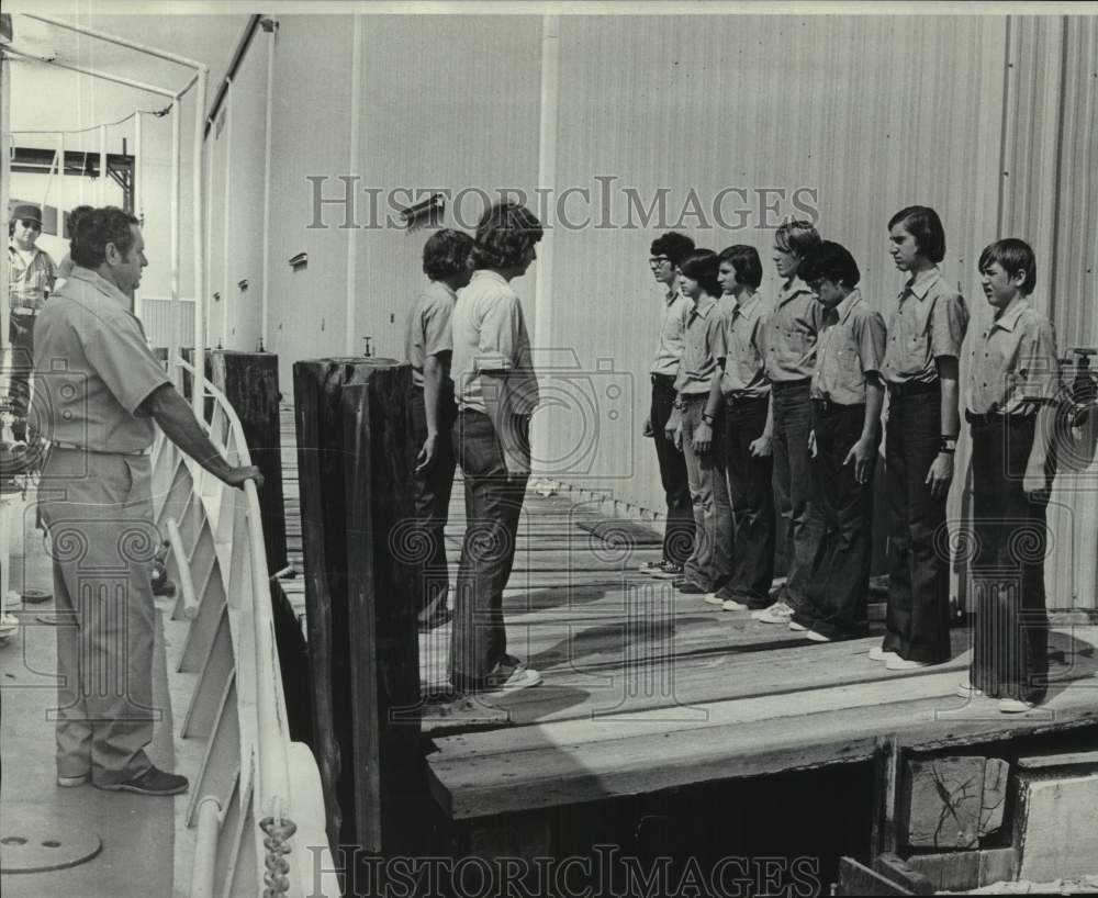 1974 Press Photo The Sea Explorers muster at dockside prior to boarding the ship