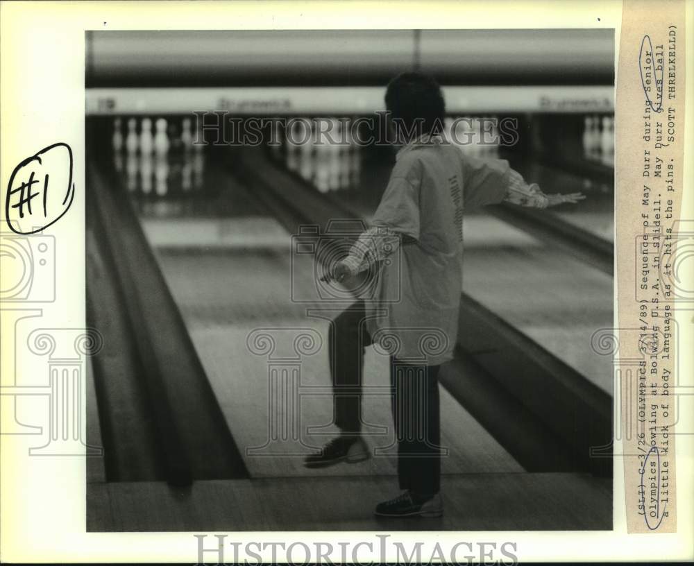 1989 Press Photo May Durr bowls at Senior Olympics in Slidell - noc39618- Historic Images