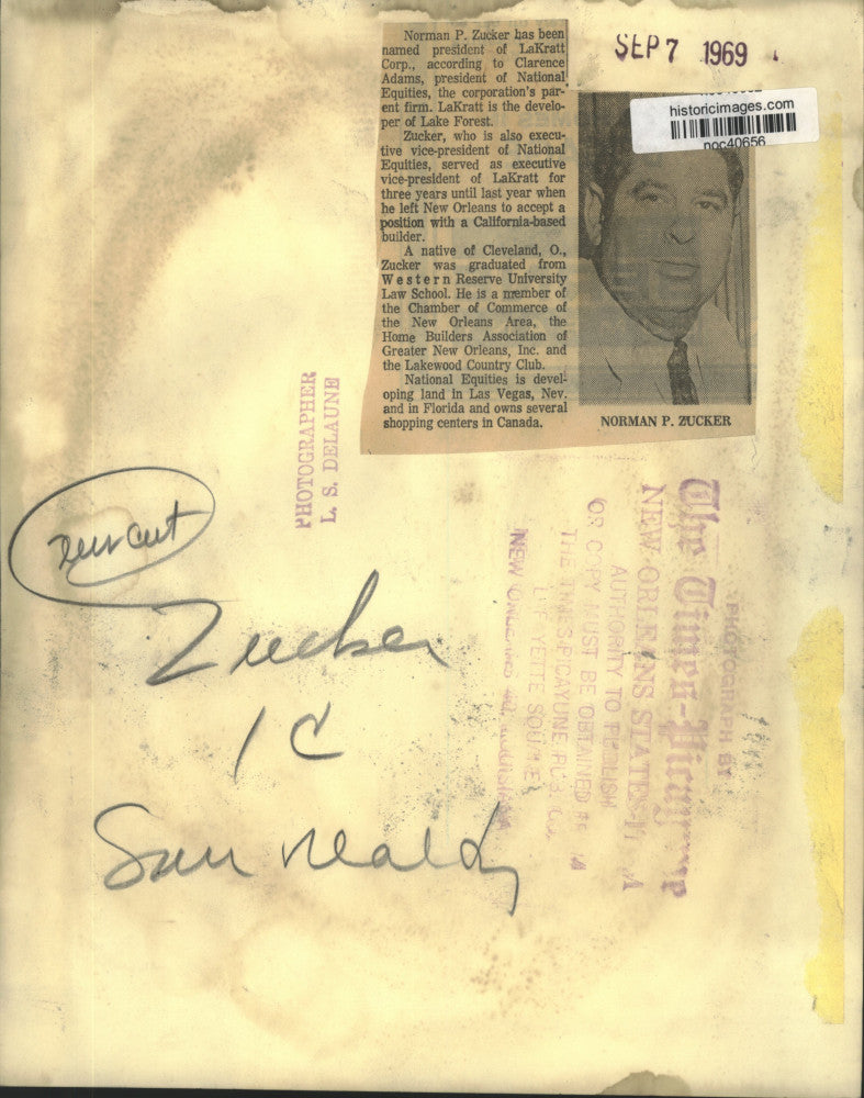 1969 Press Photo LaKratt Corporation - Norman P. Zucker, President - noc40656