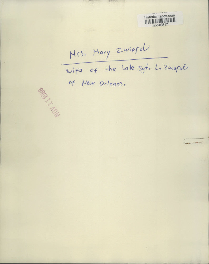 1968 Press Photo Mrs. Mary Zwiefel, wife of the late Sergeant L. Zwiefel