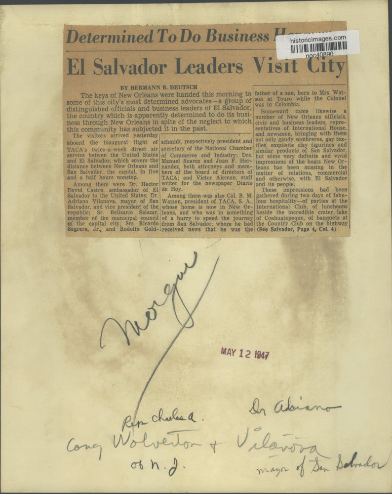 Load image into Gallery viewer, 1947 Press Photo Charles Wolverton and Adriano Vilanova in New Orleans Ceremony
