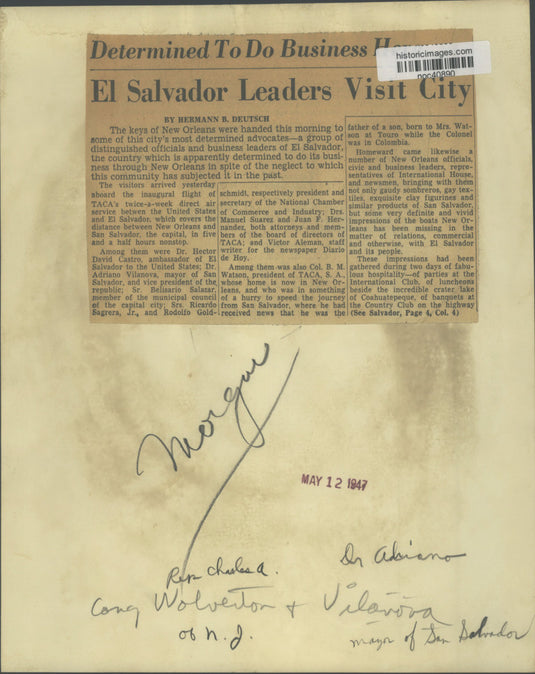1947 Press Photo Charles Wolverton and Adriano Vilanova in New Orleans Ceremony