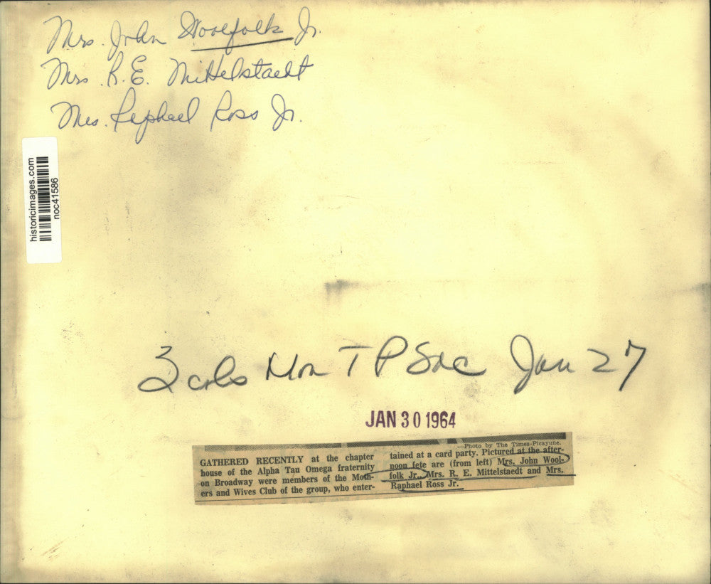 1964 Press Photo Mrs. John Woolfolk with Alpha Tau Omega members at card party.