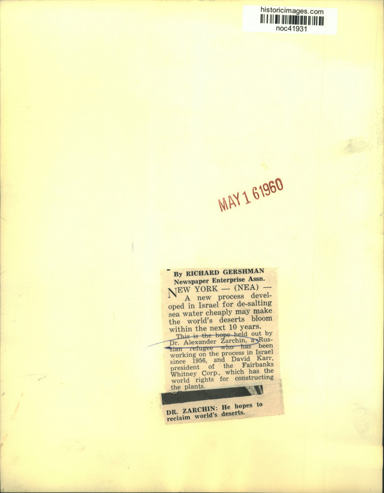 Load image into Gallery viewer, 1960 Press Photo Dr. Alexander Zarchin, Russian Refugee, Works To De-Salt Water

