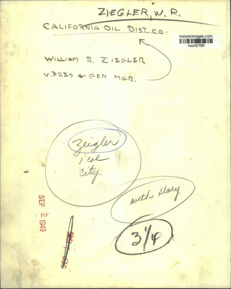 1949 Press Photo William R. Ziegler, Vice President of California Oil District