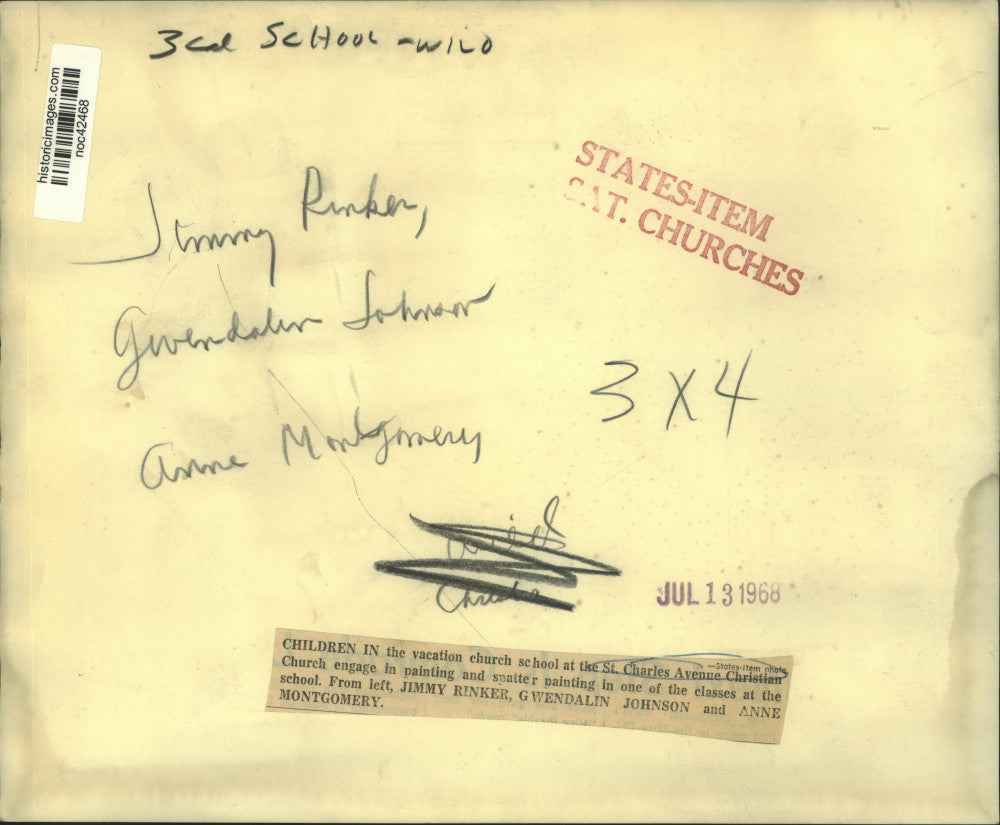 1968 Press Photo St. Charles Avenue Church - Children at Vacation Church School