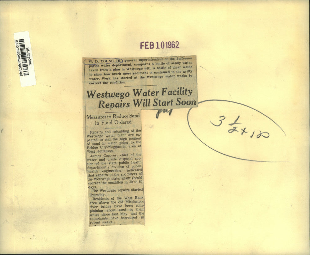 1962 Press Photo W.D. Young Jr., general superintendent Jefferson Parish water