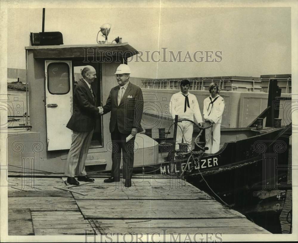 1972 Press Photo Equitable Equipment-J. Frank Williams and Donated Tug Boat- Historic Images