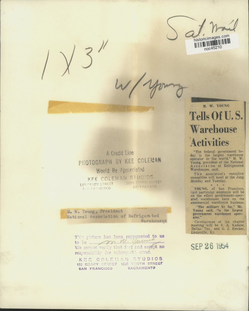 1954 Press Photo M. W. Young, National Association of Refrigerated Warehouses