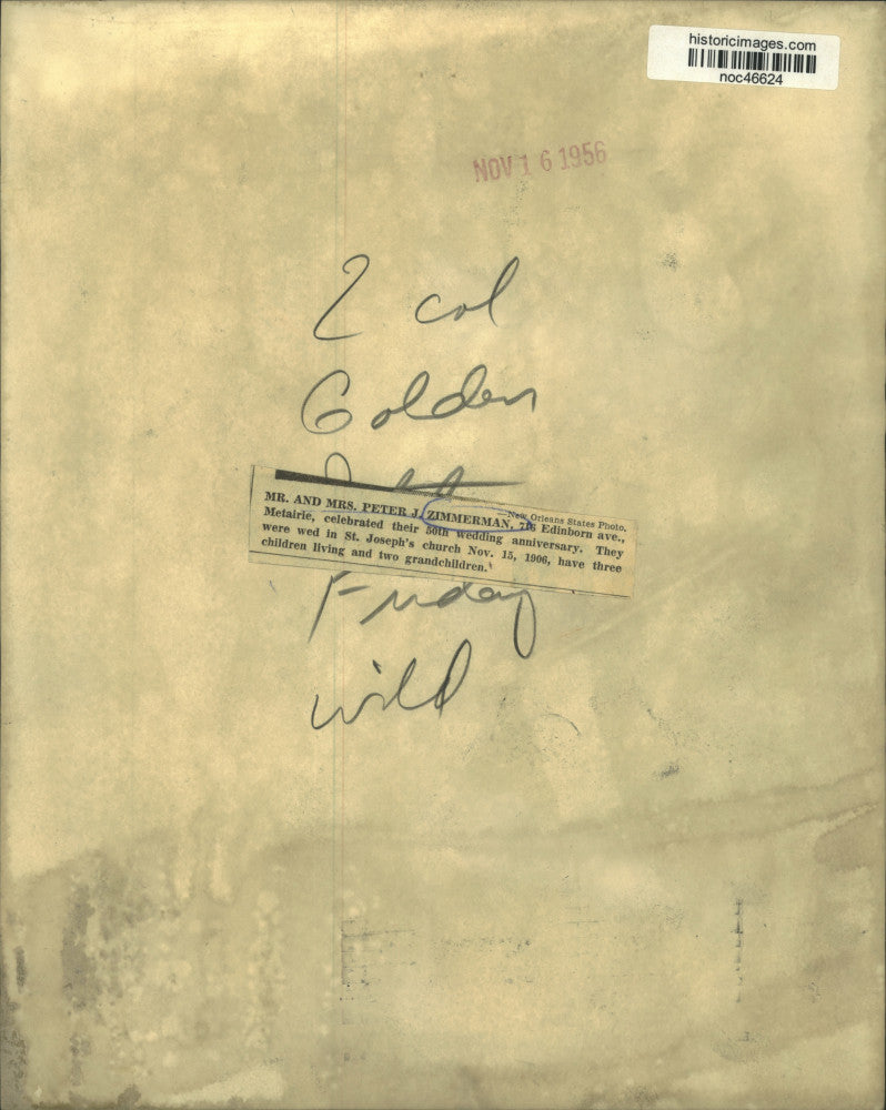 1956 Press Photo Mr. and Mrs. Peter Zimmerman celebrate golden anniversary