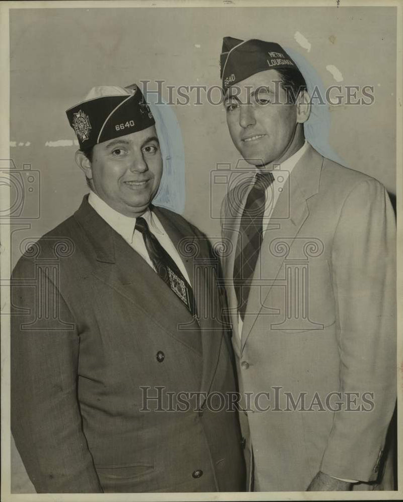 Load image into Gallery viewer, 1954 Press Photo A.J. Wiltz Jr. with Lindsey Aucoin of VFW Post No. 6640
