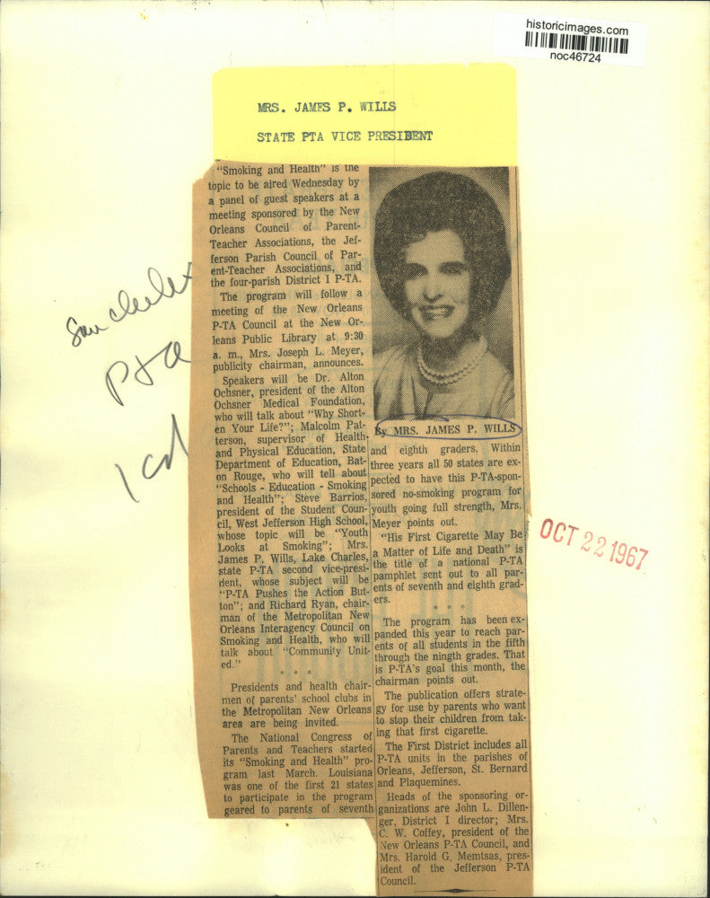 1967 Press Photo Mrs. James P. Wills, State PTA Vice President. - noc46724