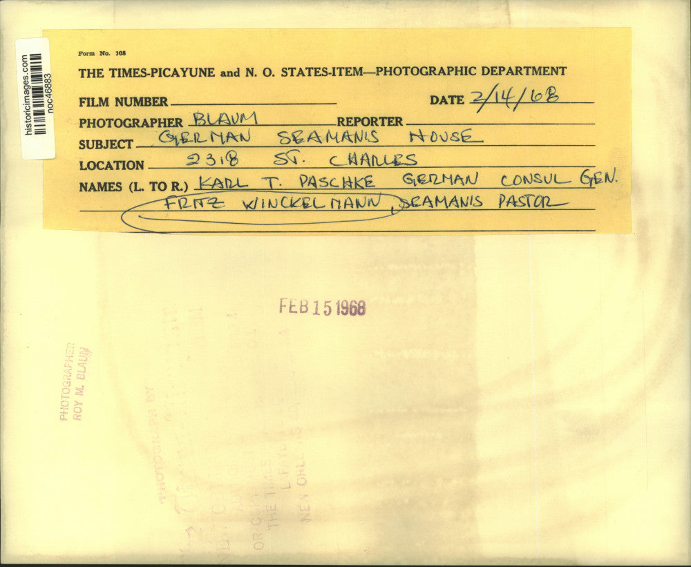 1968 Press Photo Pastor Fritz Winckelmann with Karl Paschke at Seamans House