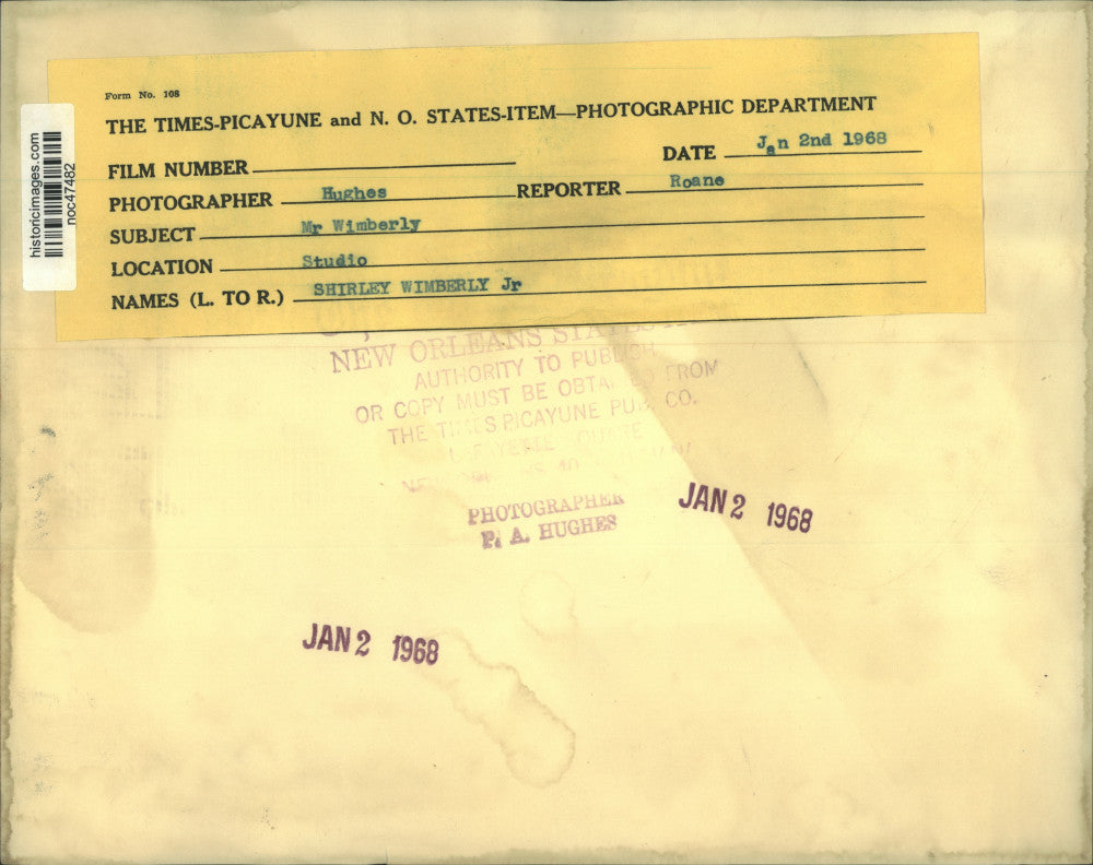 1968 Press Photo Shirley Wimberly, Jr., Louisiana - noc47482