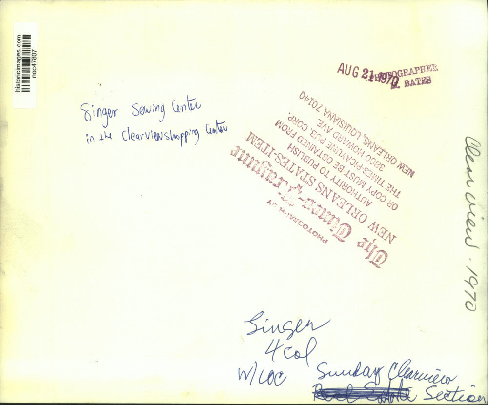 1970 Press Photo Singer Sewing Center, Clearview Shopping Center, Louisiana