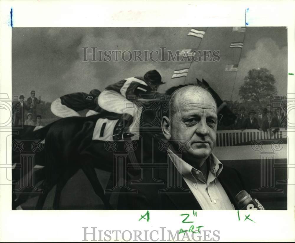 1987 Press Photo Kentucky Derby trainer Jack Van Berg at Fair Grounds- Historic Images