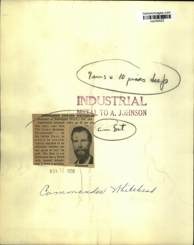 1956 Press Photo Commander Edward Whitehead, president of Schweppes U.S.A. Ltd.